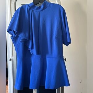 Ashley Stewart blue short sleeve one shoulder ruffle peplum top size 22/24